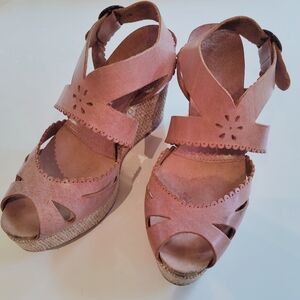 Pedro Garcia Tan Leather Wedge Sandals 39